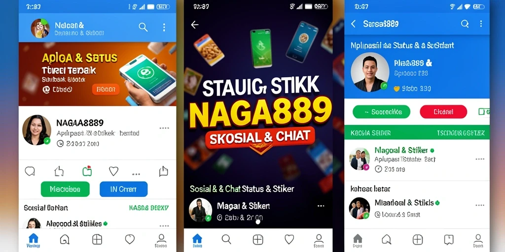 Tampilan antarmuka aplikasi NAGA889 dengan berbagai stiker menarik.