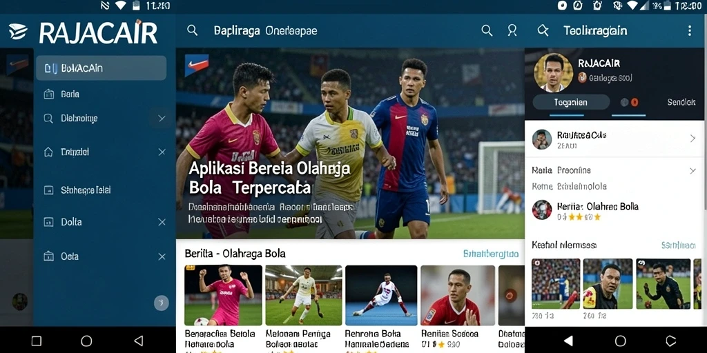 Antarmuka aplikasi RAJACAIR menampilkan berita olahraga bola terkini.